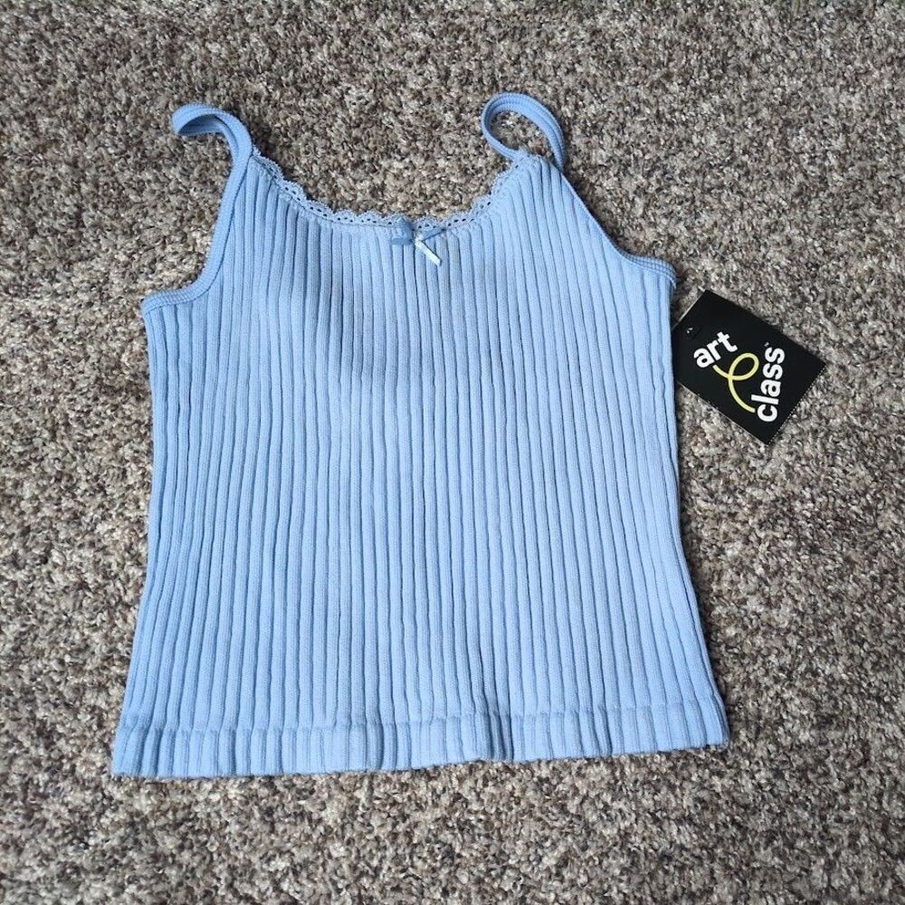 Art Class Girls Ribbed Crop Tank Top Light Blue Size Large 10/12